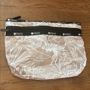LeSportsac Beige and White Leaf Pouch
